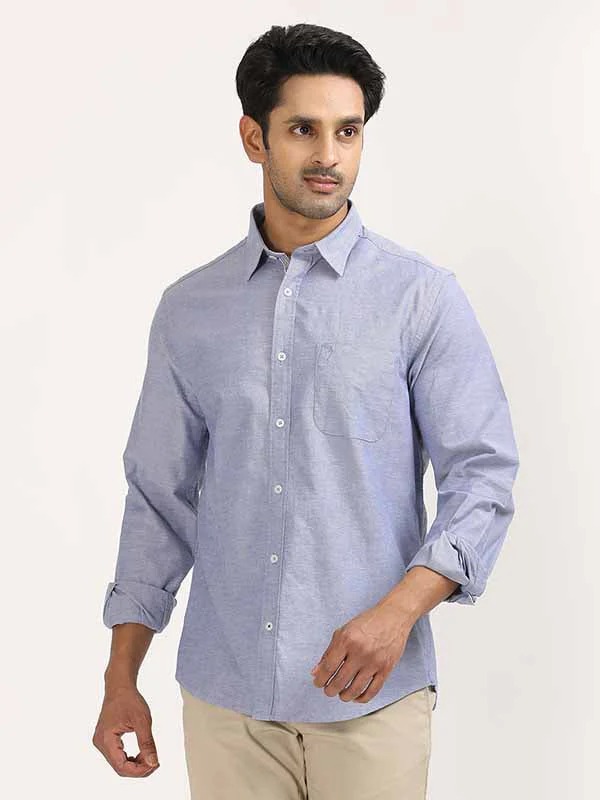 Indian Terrain Men's Regular Fit Full Sleeve Solid Blue Shirt